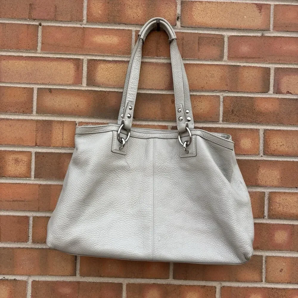 Coach Penelope Gray Soft Pebbled Leather Carryall Satchel Bag Preowned Worn